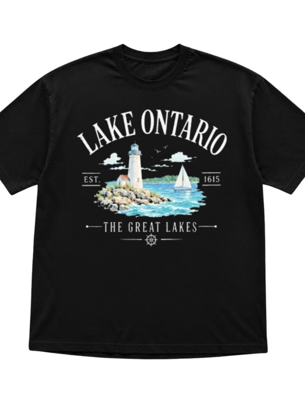 Black Lake Ontario Lighthouse Graphic Tee